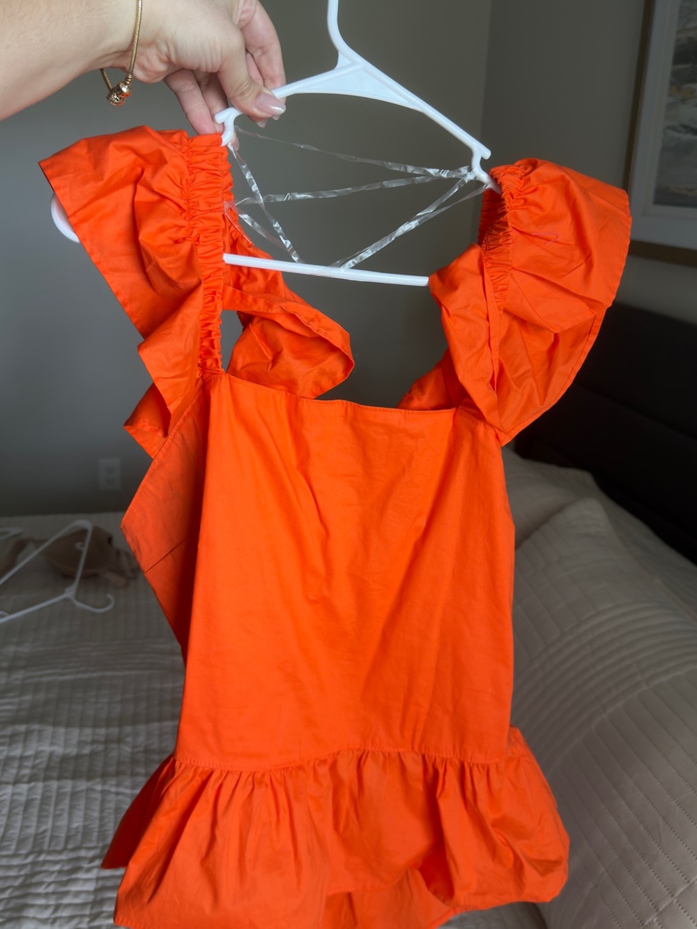 Bright Orange Ruffle Sleeve Tank Top